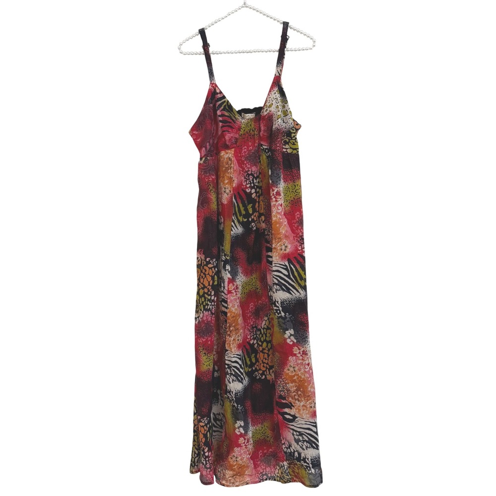 Sakkas Cotton Animal Floral Print Smocked Back Boho Festival Maxi Dress Red L